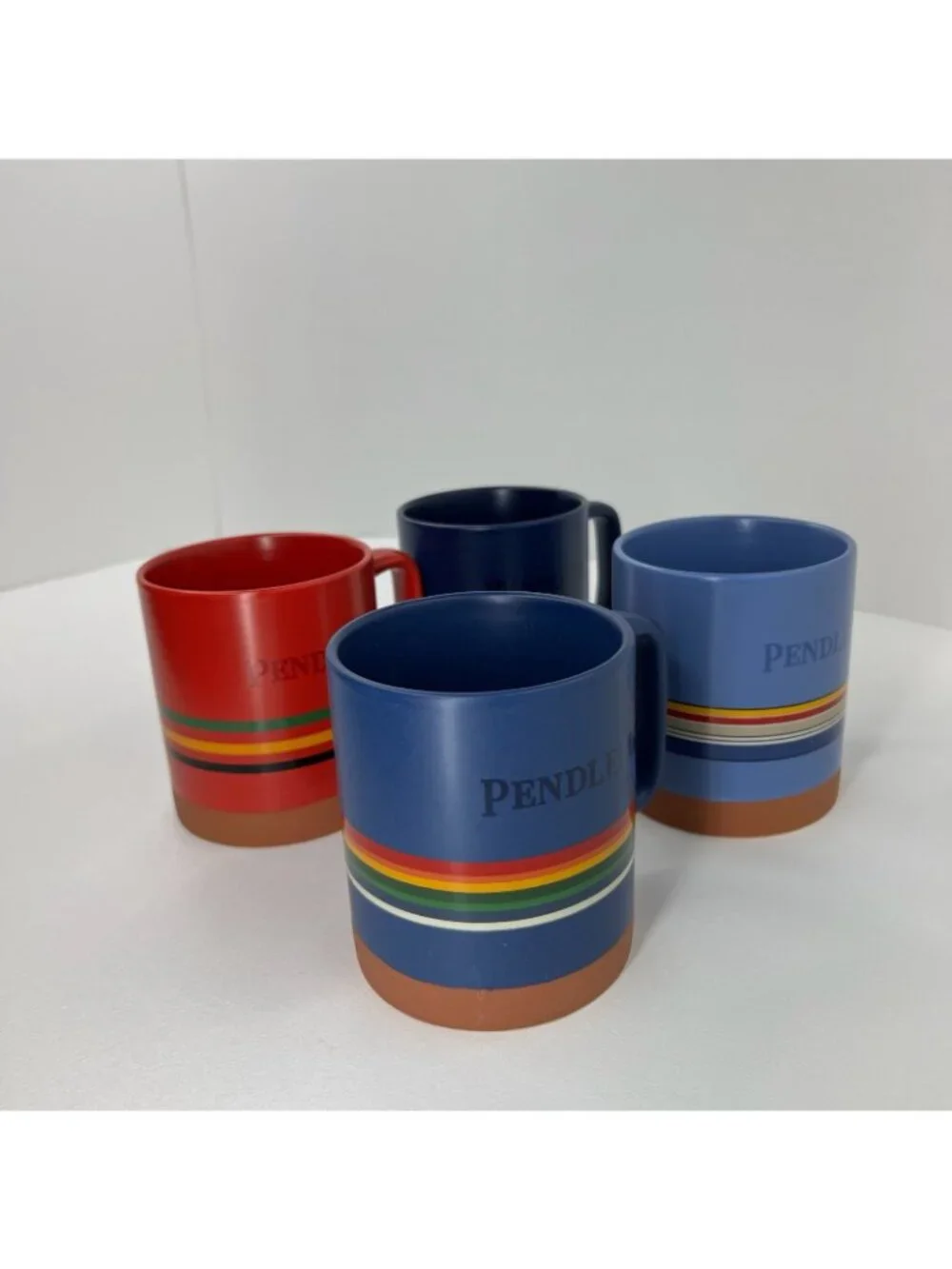 Pendleton National Parks Stoneware Coffee Mugs Set Ceramic 18oz Striped Blue Red
